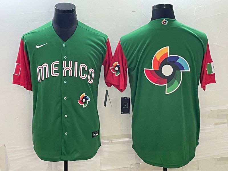 Men 2023 World Cub Mexico Blank Green Nike MLB Jersey7->more jerseys->MLB Jersey
